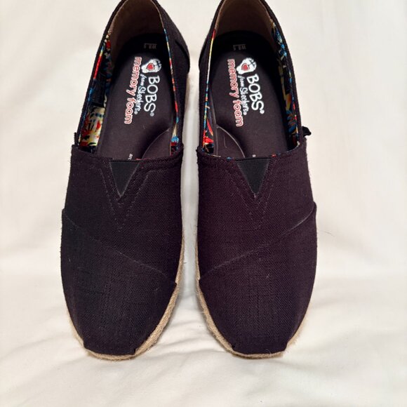 ✨ BOBS from Skechers Black Canvas Espadrille Wedges | Feminine Casual | 8.5 - Picture 2 of 6